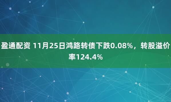 盈通配资 11月25日鸿路转债下跌0.08%，转股溢价率124.4%